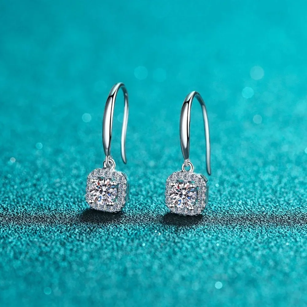 Certified 1ct. t.w. Moissanite Diamond Halo Drop Earrings NEW